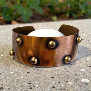Vintage Copper Cuff Wide Brass Studded Bracelet
